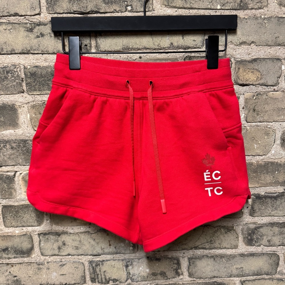 Lululemon 4 Team Canada red high rise lounge shorts gym wear athleisure olympics